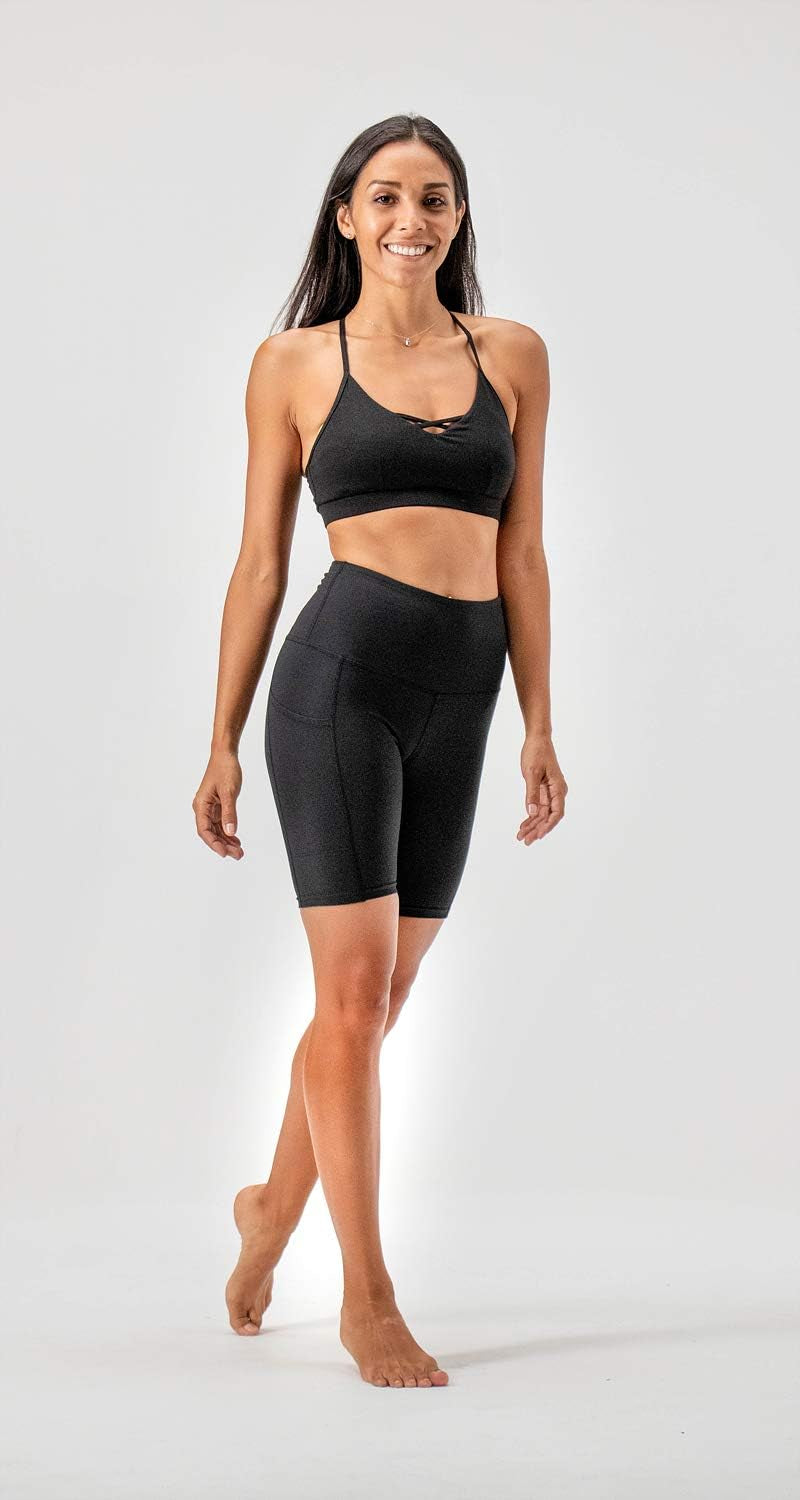 2 Pack Women'S 8" Biker Shorts High Waist Yoga Workout Gym Running Volleyball Spandex Shorts with Pockets