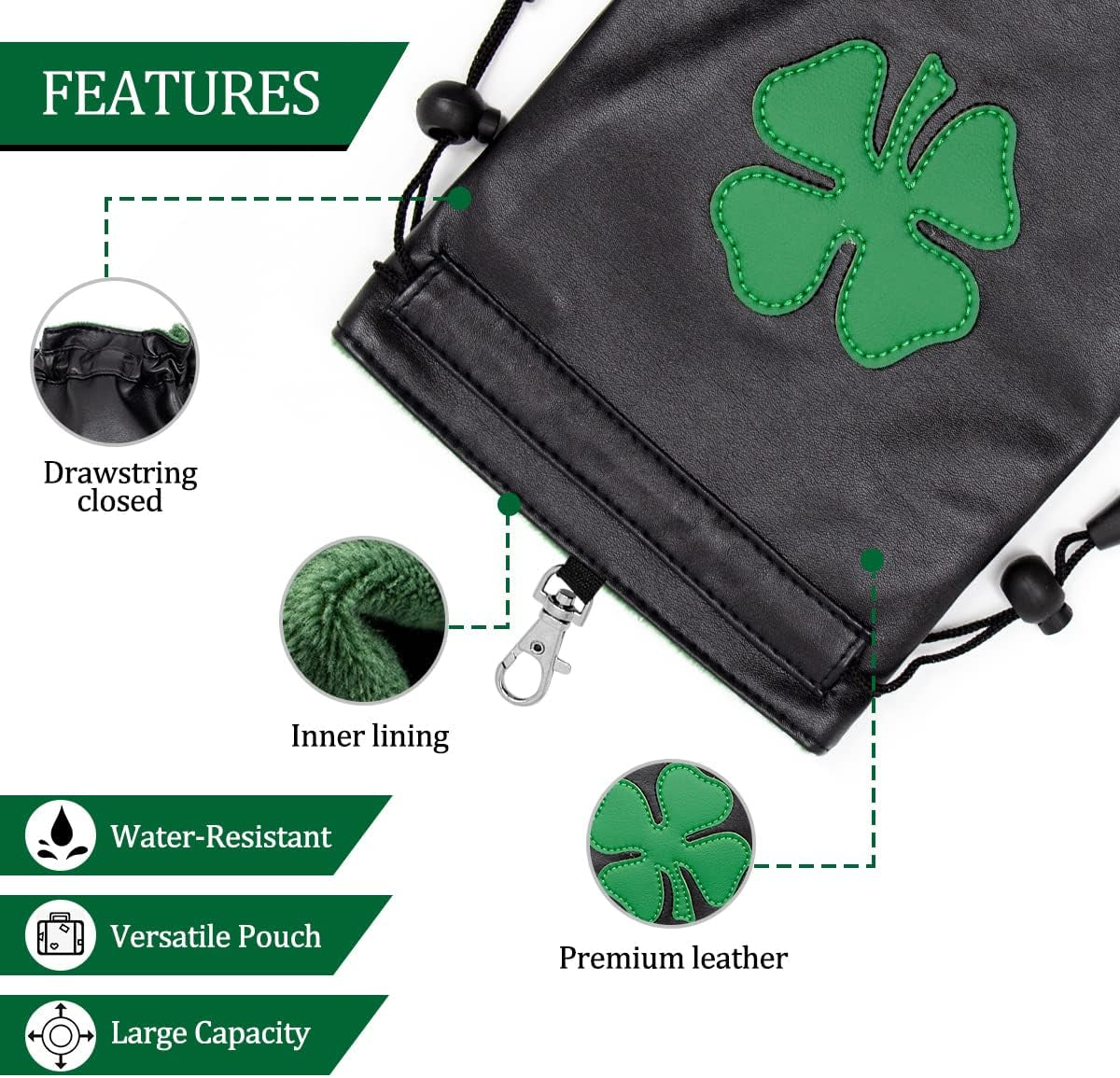 Golf Valuables Pouch,Golf Bag Pouch with Drawstrings Leather Tee Pouchs Bag for Men Women